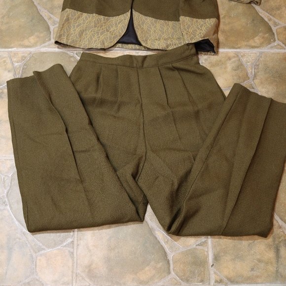 Krivoy Olive Green Wool Blazer Pant Suit Set Vintage Hadesman Style Size 2 - Picture 9 of 16